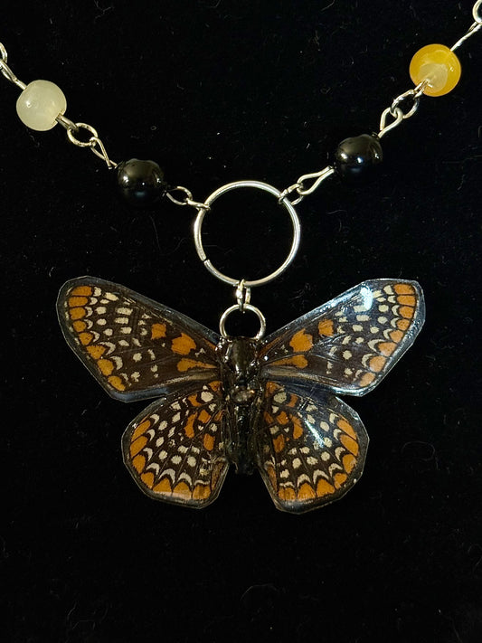 Baltimore Checkerspot butterfly necklace