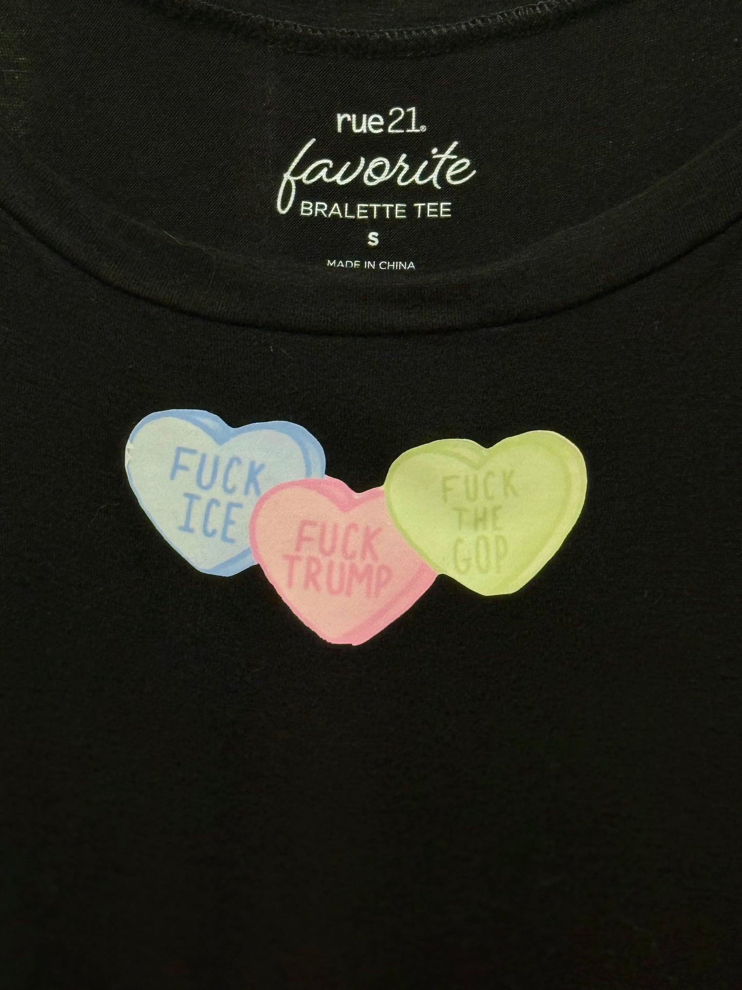 Candy Hearts Over the Shoulder T-Shirt - WOMENS SMALL