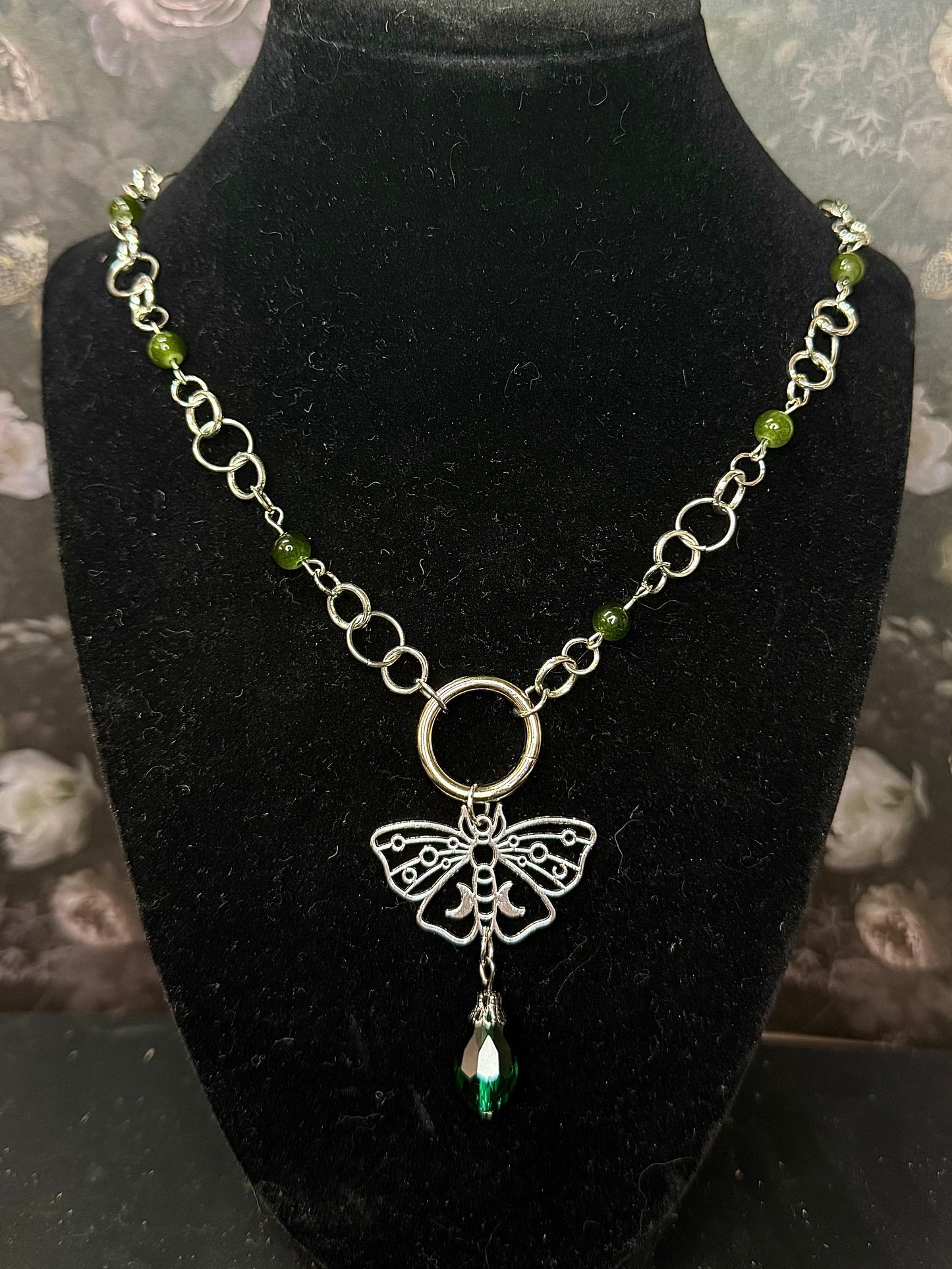 Silver moth w/ glass beads