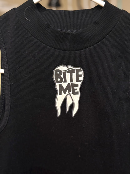 Bite Me Ribbed Mock Neck Crop Tops - WOMENS LARGE