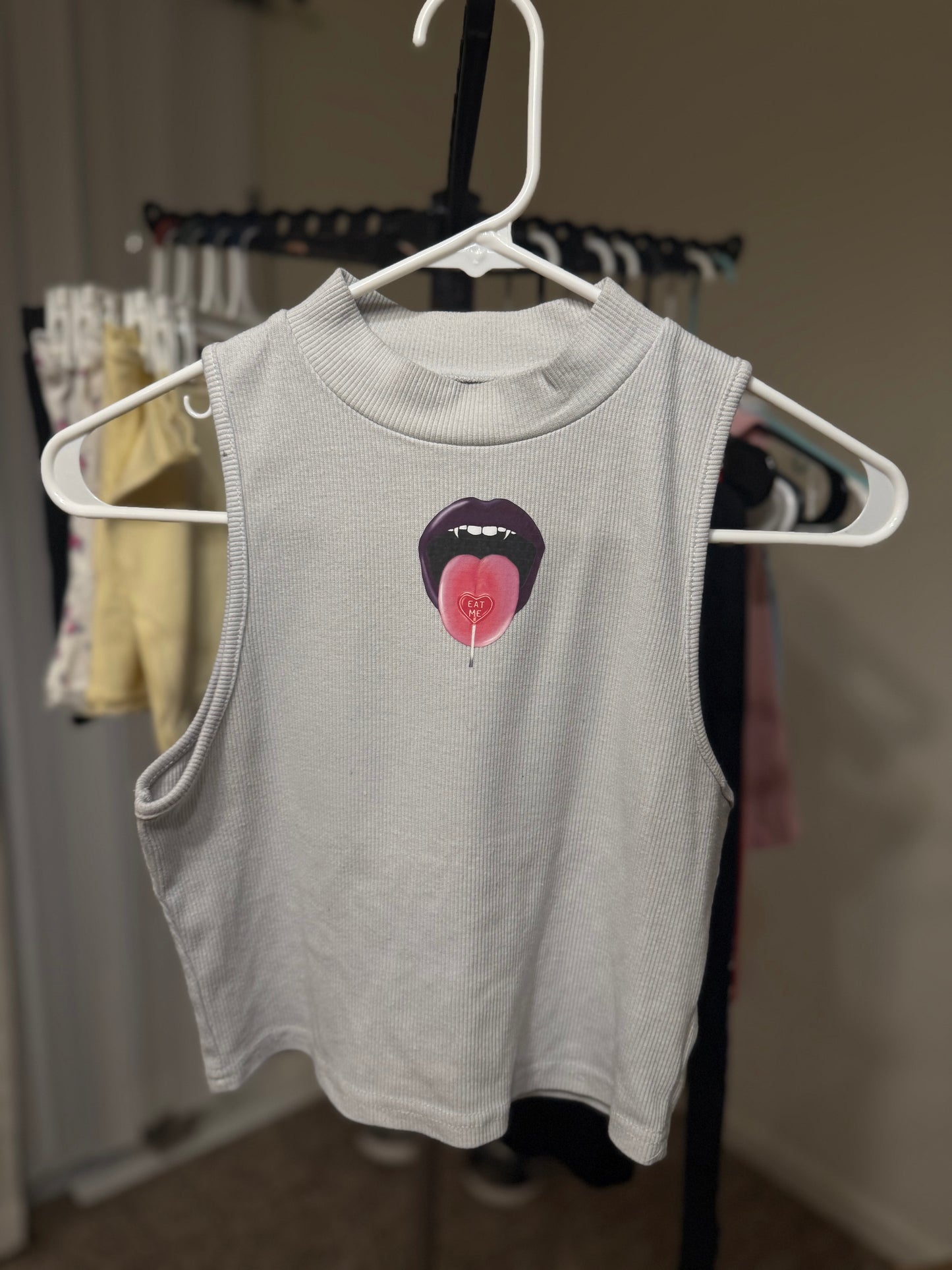 Eat Me Ribbed Mock Neck Crop Top - WOMENS LARGE