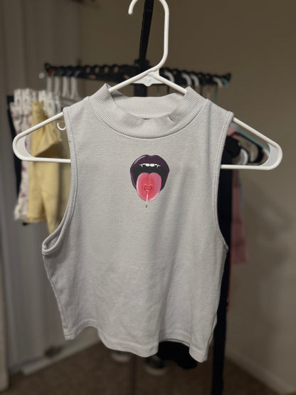 Eat Me Ribbed Mock Neck Crop Top - WOMENS LARGE