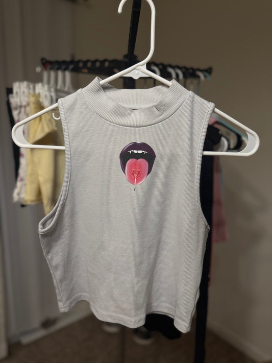 Eat Me Ribbed Mock Neck Crop Top - WOMENS LARGE