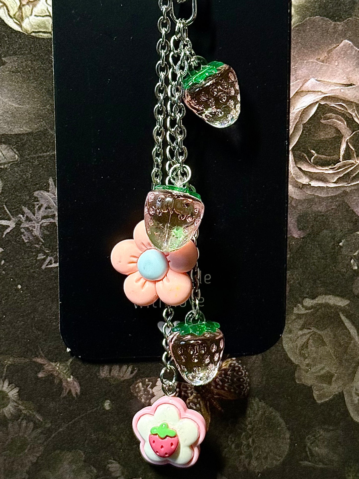 Pink strawberry fields bag charm / keychain
