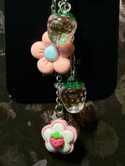 Pink strawberry fields bag charm / keychain
