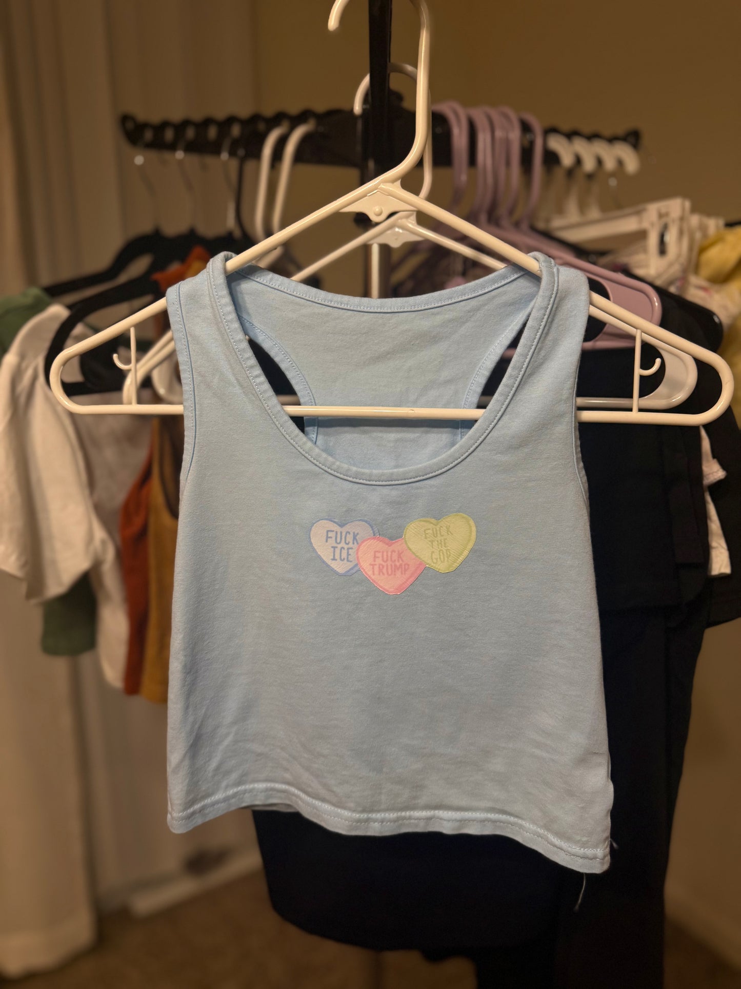 Candy Heart Racerback Cropped Tanks - WOMENS SMALL