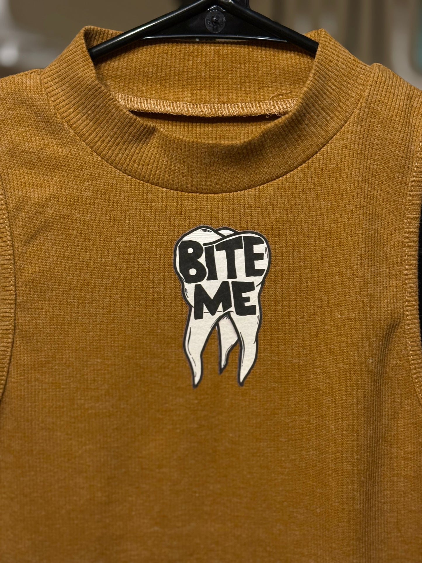 Bite Me Ribbed Mock Neck Crop Tops - WOMENS LARGE