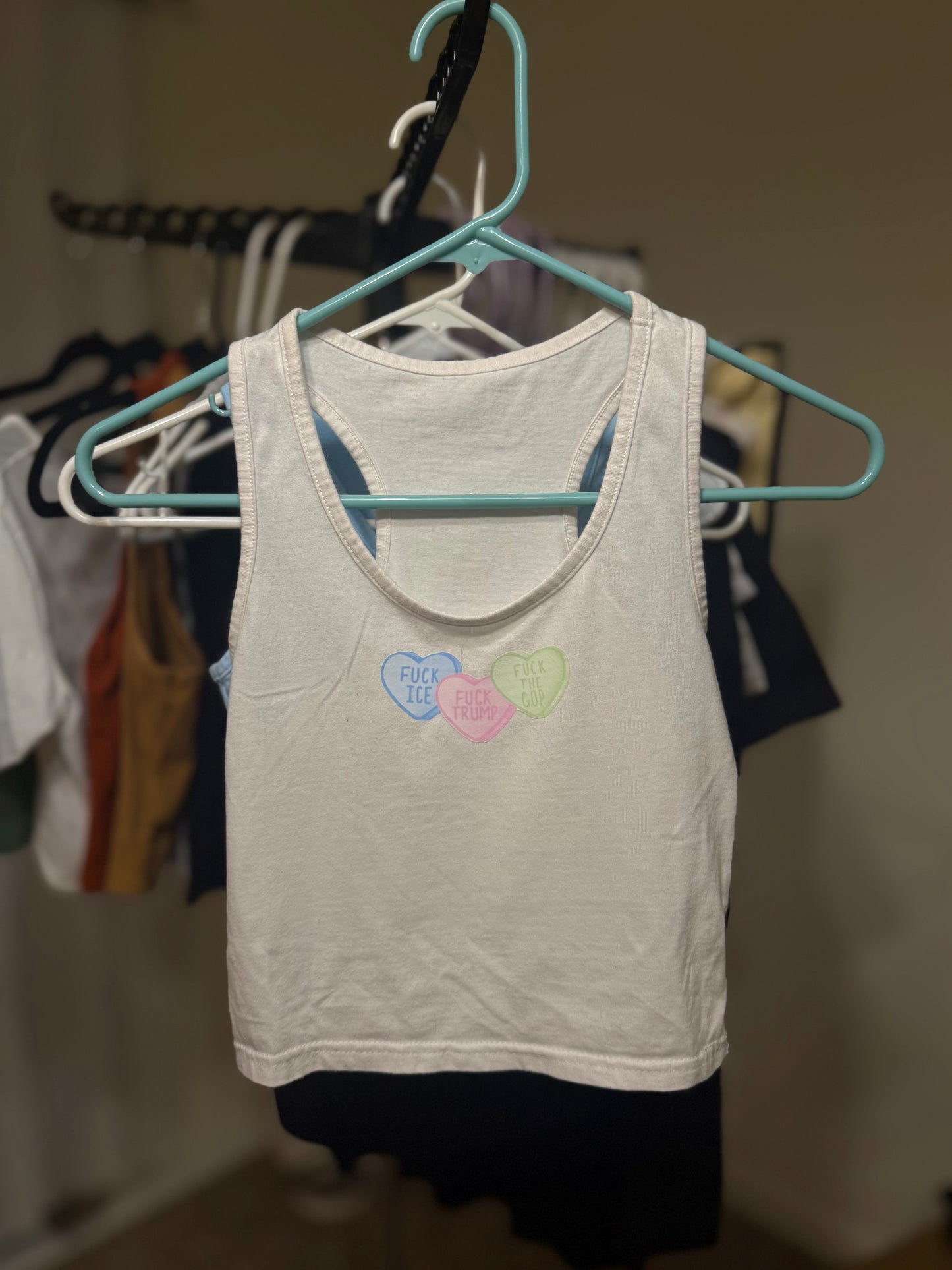 Candy Heart Racerback Cropped Tanks - WOMENS SMALL