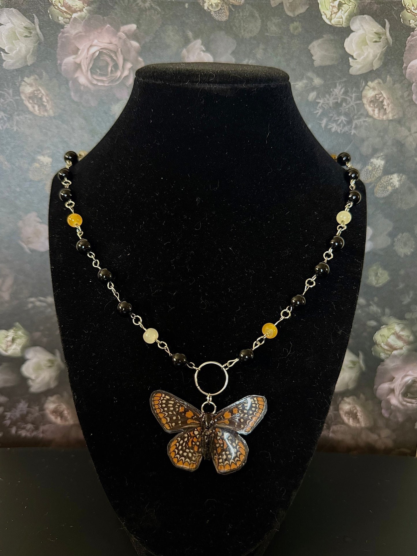 Baltimore Checkerspot butterfly necklace