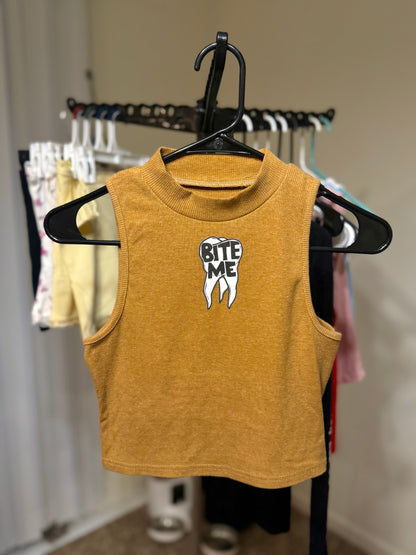 Bite Me Ribbed Mock Neck Crop Tops - WOMENS LARGE
